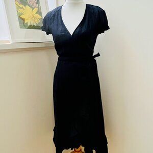 J. Crew Navy Linen Wrap Ruffle Dress NWT